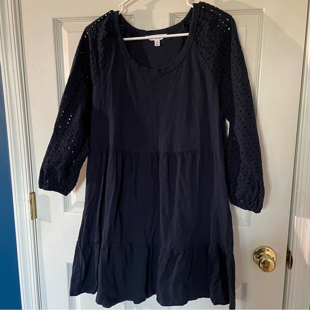 Time And Tru Navy Eyelet Long Sleeve Dress
